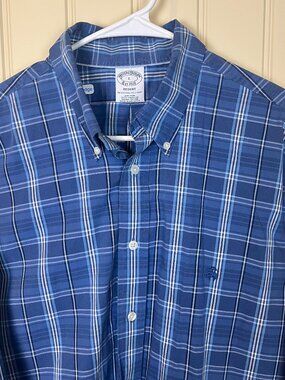 Brooks Brothers Regent Non-Iron Men's Long Sleeve Shirt Size L Blue White Plaid